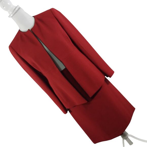 KASPER! GORGEOUS ROUGE RED W/BLACK TRIM 2 PC SKIRT & JACKET SUIT SET! SZ 6P - Picture 1 of 11